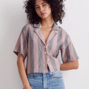 Madewell 100% Linen Resort Shirt Striped Size XL